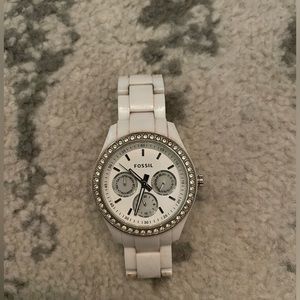 Fossil watch. White with rhinestone accents